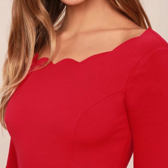LULU’S sz Medium Juniors Dress “Tip the Scallops” Fit n Flare Half Sleeves Red - Picture 4 of 8